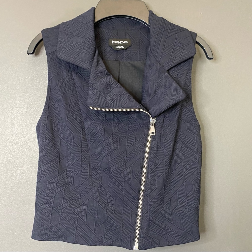 Bebe Black Textured Moto Zip Vest